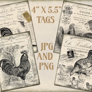 Fattoria stampabile paese francese fai da te 4x5.5 vintage pollo gallo etichette carte vassoio a più livelli ghirlanda mini cartello decorazione animali da fattoria primitivi