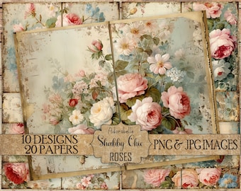 Papel digital de rosas Shabby Chic: Collage de estilo francés (8,5 x 11) (Descarga digital)