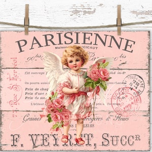 Valentines Day Victorian Cupid Cherub Angel Digital Print Picture DIY Shabby Chic Tiered Tray Wreath PNG Transfer Pink Roses Romantic French
