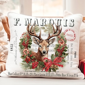 Rustikale Französische Weihnachten DIY Digital Transfer Urlaub Bildkunst Kranz Dekor Land Bauernhaus Reindeer Shabby Chic Rot Grün Klassisch Country