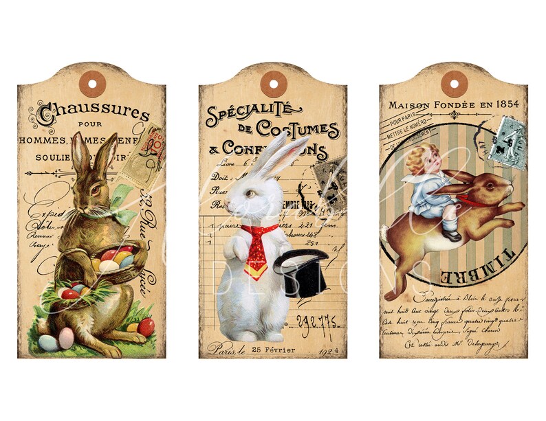 Vintage Easter Bunny Tags: French Country Scrapbook (digital Download ...