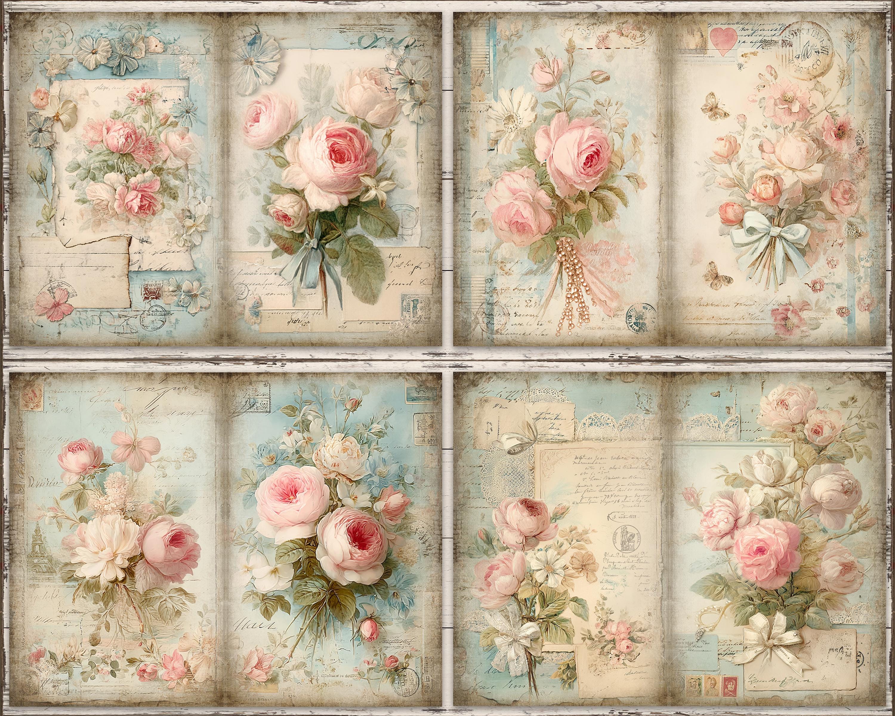 Shabby Chic Roses Digital Paper Pack: Romantic French Floral Sheets (8 ...