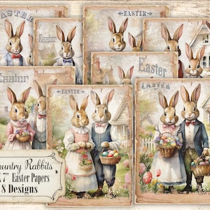 Country French Easter Bunny Prints: Shabby Chic Farmhouse (Digital Download)