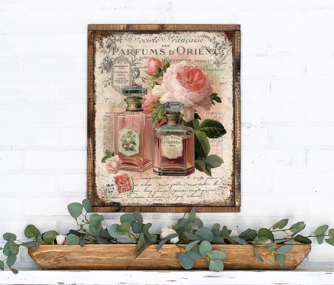 French Perfume Bottle Print: Pink Roses, Vintage Shabby Chic (digital ...