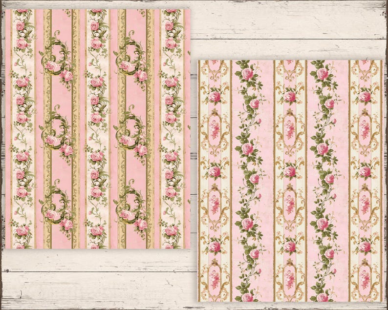 Shabby Chic Pink Rose Digital Paper Pack: Farmhouse DIY Wallpaper (8 ...