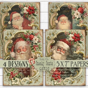 Victorian Santa Claus Christmas Printable DIY Card Tag Junk Journal Papers Digital Shabby Chic 5X7&quot; Paper Frame Prints Holiday Cottage Core