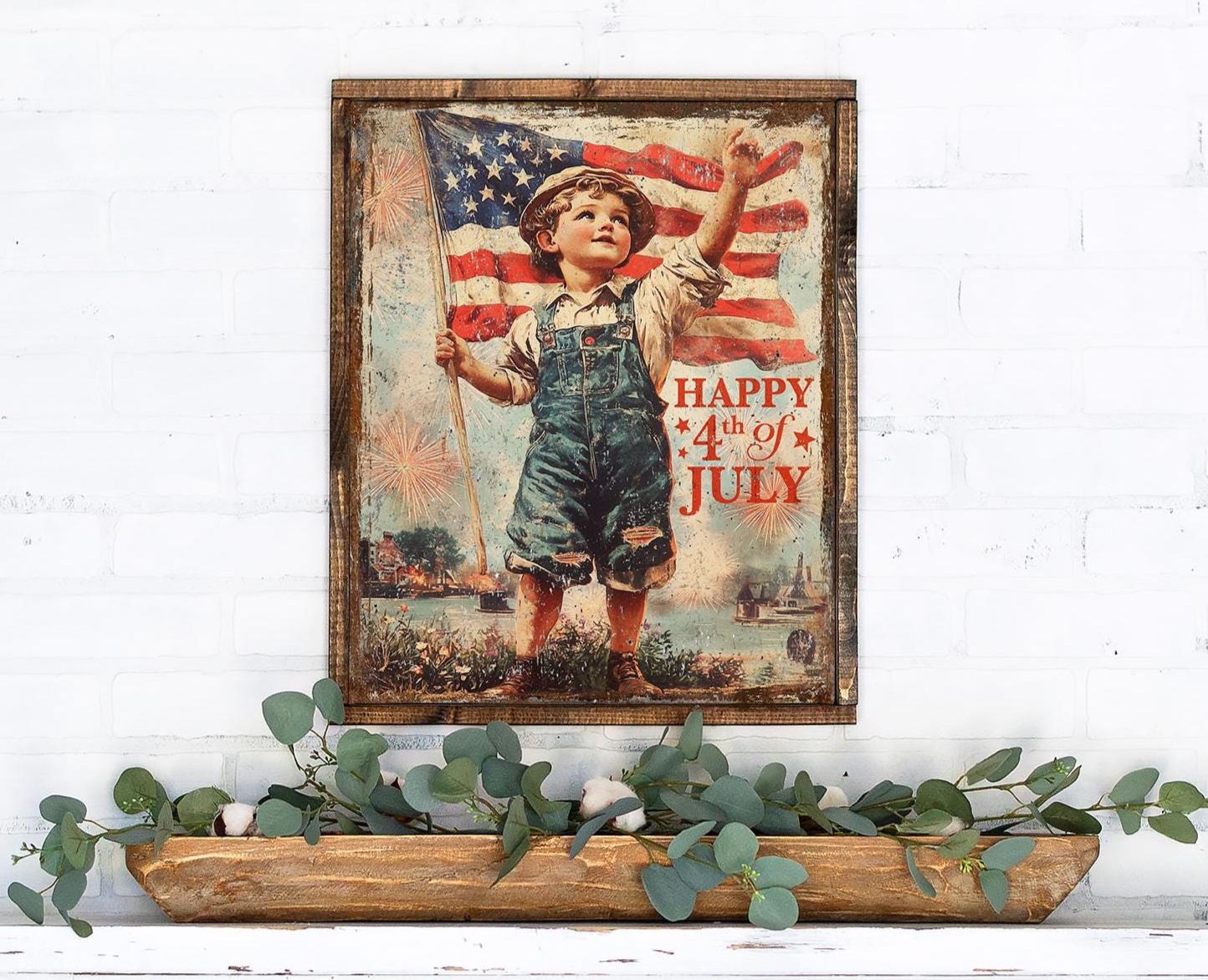 4th of July Printable: Vintage Patriotic Boy With Flag (digital ...