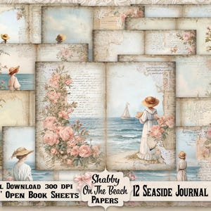 Shabby Seaside Journal Pages 8.5x11: Open Book Style Digital, 12 Printable Designs