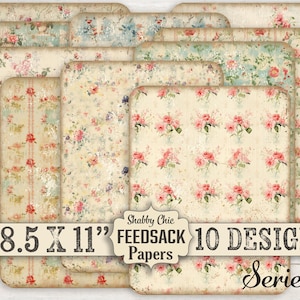 Shabby Chic Feed Sack Roses Stampabile Digital Paper Pack Fai da Te Junk Journal Vintage Feedsack Country Folk Art Farmhouse 8.5X11" Rustico Cottage