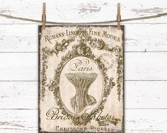 Shabby Chic French Corset Print: Antique Roses Frame (Digital Download)