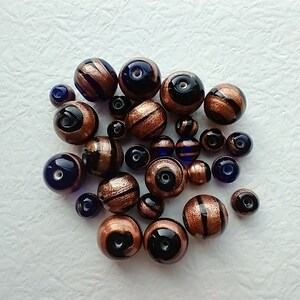 Deep Blue Lampwork Beads/Double Swirl With Banded Gold/Four Sizes In This Gorgeous Set