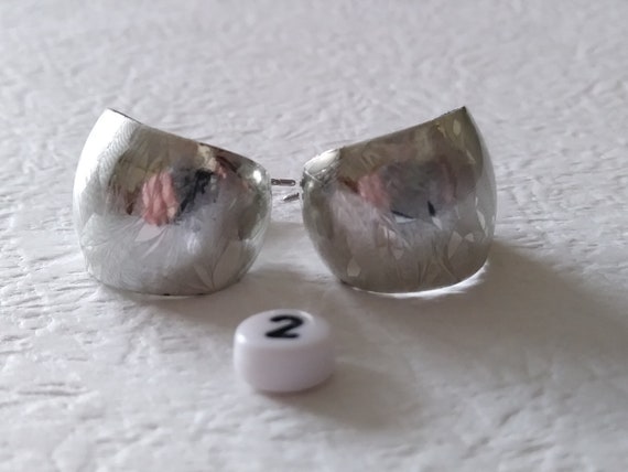 Vintage Silver Hoop Earrings/Weave Design/Frost A… - image 4