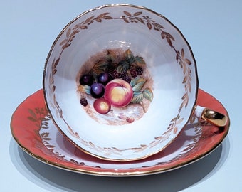 Aynsley signed fruit art teacup D Jones, English bone china, Aynsley fruit cup, orange Aynsley orchard teacup