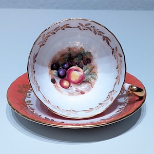 Aynsley signed fruit art teacup D Jones, English bone china, Aynsley fruit cup, orange Aynsley orchard teacup