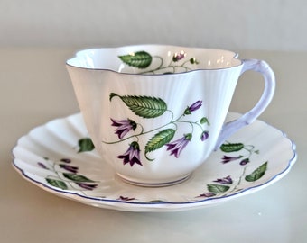 Shelley Dainty Campanula teacup, Shelley Campanula tea cup, English bone china, floral teacup, purple flowers, dainty shape, Shelley violet