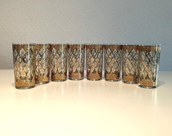 Signed Culver Valencia cocktail glasses, set of 8 Valencia Culver glasses, highball glasses, 22k gold glasses, Valencia Collins glasses