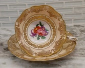 Double warrant Paragon pale pink and gold gilt, floral tea cup and saucer, Paragon English tea set, wedding gift-A