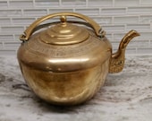 Vintage Taiwanese brass teapot, etched brass teapot, made in Taiwan, asian brass teapot, brass teapot with handle