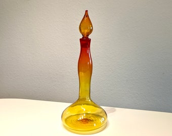 1950s Blenko Amberina Decanter, Wayne Husted 5815 Decanter, 17" handblown art glass, American Blenko