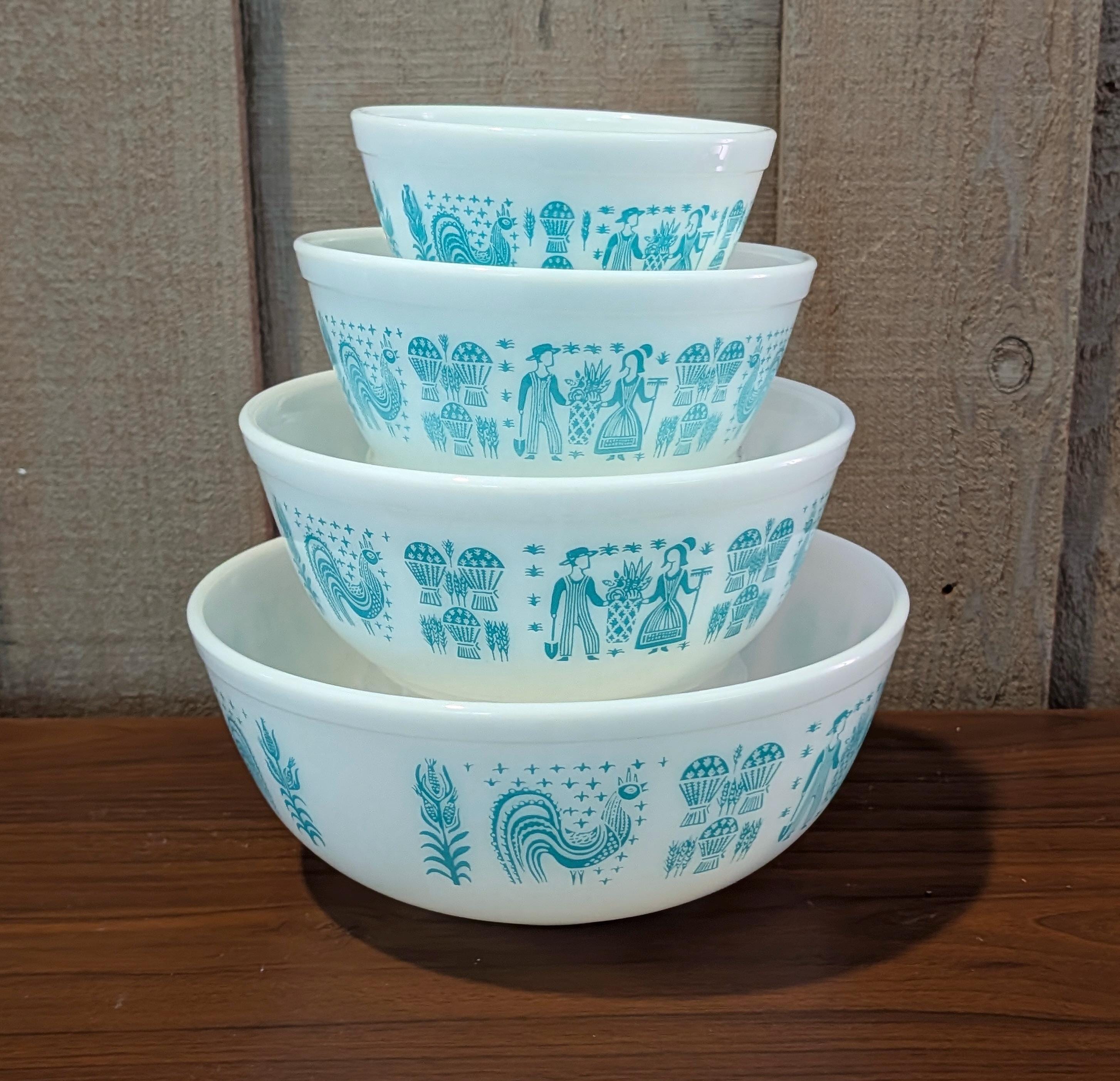 Set of All White Butterprint Pyrex Mixing Bowls | Amish Butterprint ...
