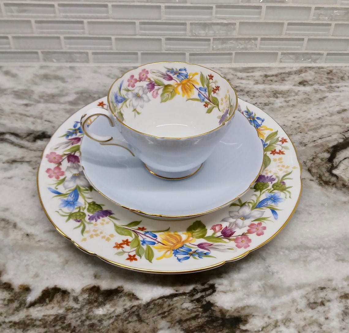 Shelley teacup trio Shelley tea trio Henley shape floral Etsy