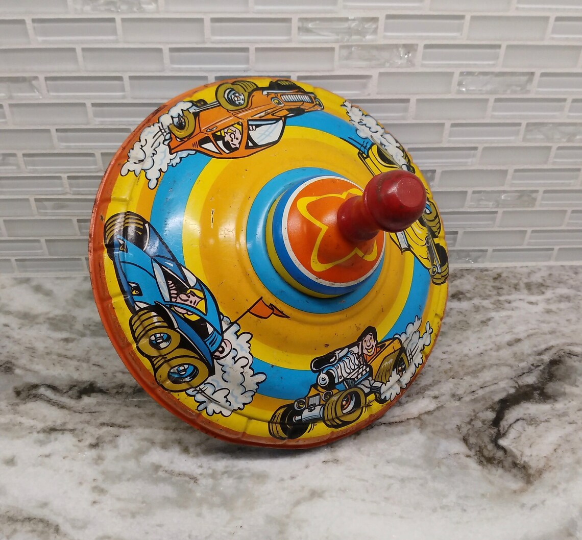 Vintage Ohio Art spinning top toy tin litho top metal Etsy