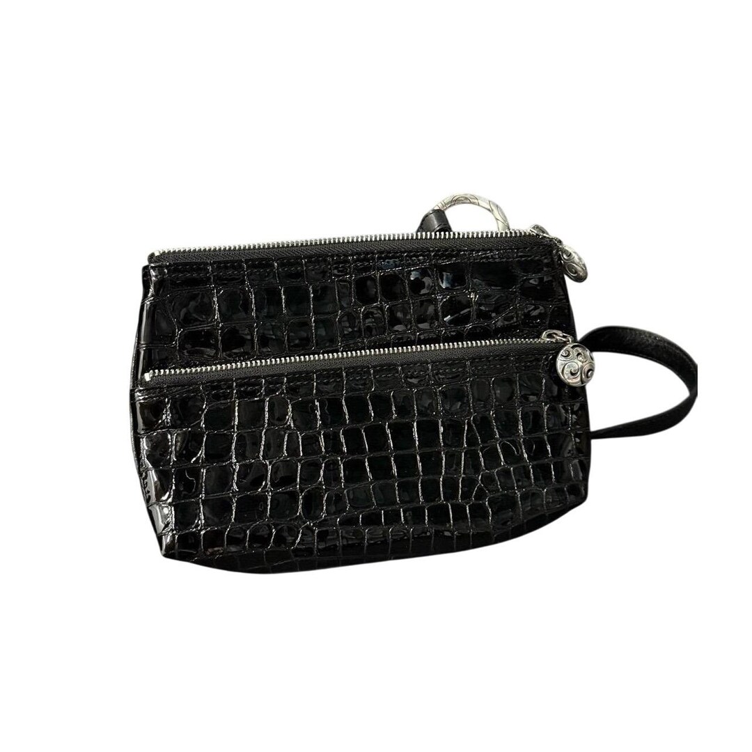 バッグ Black Croco Leather Studs Bag y2k 00s Y2K Elegant Black Crocodile-embossed Faux Leather Women's Bag