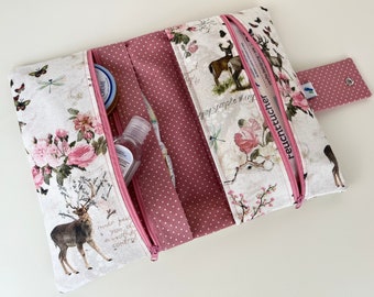 Diaper Clutch 'Deer & Roses' creme-pink (ready to ship - limited edition)