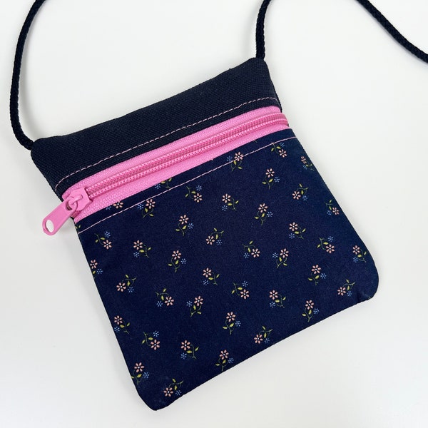 Neck Pouch 'Mini-Flowers' navy-pink