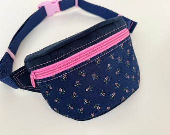 Bauchtasche "Mini-Blumen" dunkelblau-rosa (2 Größen)