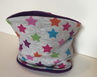 Velcro Scarf 'Funky Stars' grey-purple, +Fleece