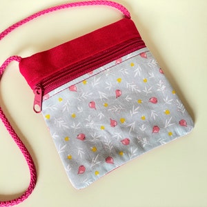 Neck Pouch 'Birds' grey-pink (ready to ship)