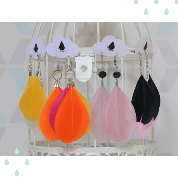 Boucles d'oreilles plumes multicolores