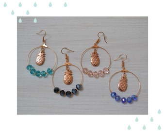 Rose gold pineapple hoops and faceted glass beads, colors of your choice