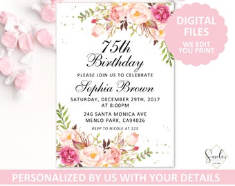 75th birthday invite etsy