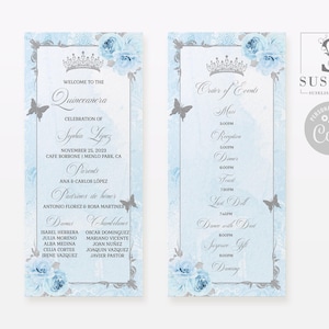 EDITABLE Program Template, Quinceañera, Baby Blue Flowers, Order of service, Ceremony, 15th Birthday, Sweet 16, Printable, Instant QU189