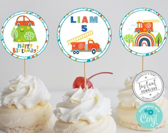 AMBULANCE 19cm Edible Cake Topper Wafer Paper & 12 Birthday Cupcake Toppers 