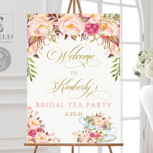 Editable Welcome to Tea Party, Bridal Shower sign, Signage, Tea Party Theme, Watercolor Flowers, Corjl Template, Instant Download, DIGITAL