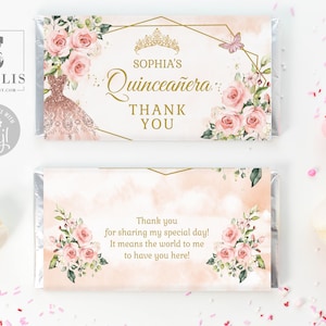 EDITABLE Template Quinceañera Chocolate Wrapper, Candy Bar, Mis Quince, 15th Birthday, Party Favors, Instant Download, Digital, QU054B