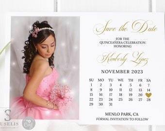 Editable Photo Save the Date Template, Calendar, Quinceañera, Sweet 16, 15th Birthday, Wedding, Printable, Instant Download, QU185