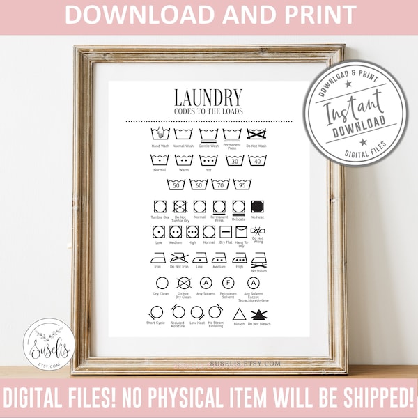 Printable Laundry Guide Wash symbols print, Clothes care sign, Ironing instruction art, Laundry symbols poster, Bathroom decor, DIGITAL FILE