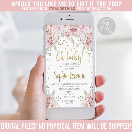 Tropical Leaves Baby Shower Electronic Invitation Template Etsy