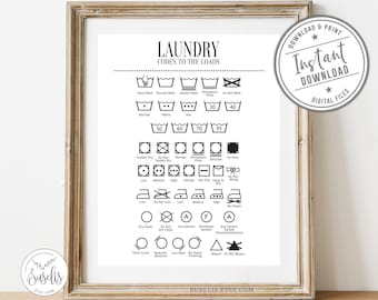 Codes Art Print, Laundry Room Decor, Laundry Symbols Guide Digital