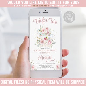 EDITABLE Evite Tea Party Birthday Invitation, Corjl Template, Instant, iPhone, SMS, Email, Smartphone, Blush Pink, Electronic 10-209