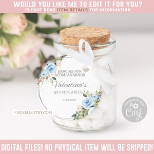 Editable Quinceanera Favor Tag, Blue Silver Gift tag, Mis Quince Anos, 15th Birthday, Butterfly, Corjl Template, Instant Download SU022B