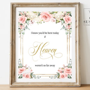 PRINTABLE if Heaven weren’t so far away Sign, Blush Pink Flowers, Dove, In Loving Memory, Memorial, Table Sign, Instant Download, SU029