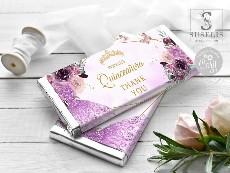 EDITABLE Quinceañera Chocolate Wrapper Candy Bar Mis Quince - Etsy