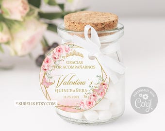 Editable Quinceanera Favor Tag, Pink Butterfly Thank You SU034