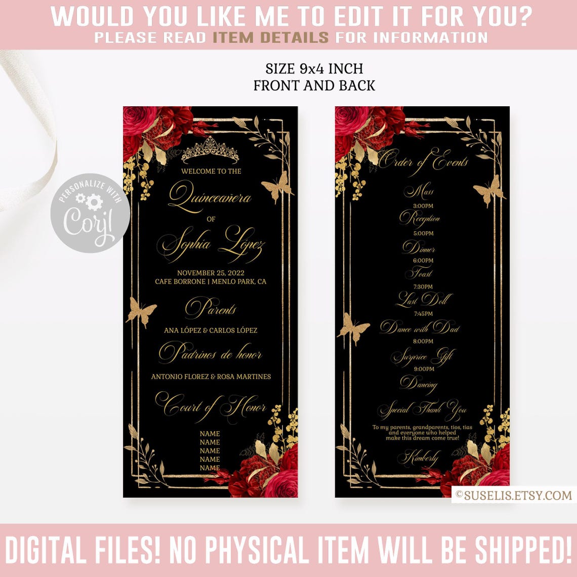Sweet 16 Program Example EDITABLE Program Quinceañera, 15th Birthday Program, Sweet 16 Program ...