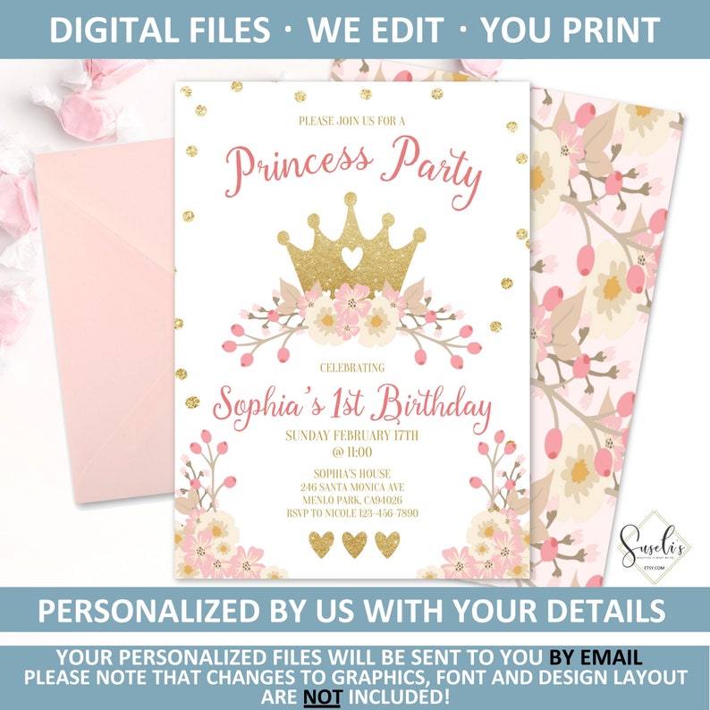 Printable Princess Birthday Invitation Back Personalized Etsy